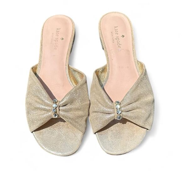 2/$25 Kate Spade Gold Shimmer Sandals Slides Fairycore Embellished Soft Girl 7.5 - Picture 2 of 12